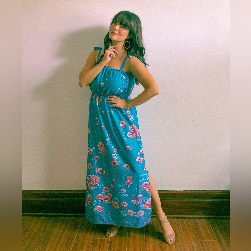 Vintage 1970s Light Teal Sundress